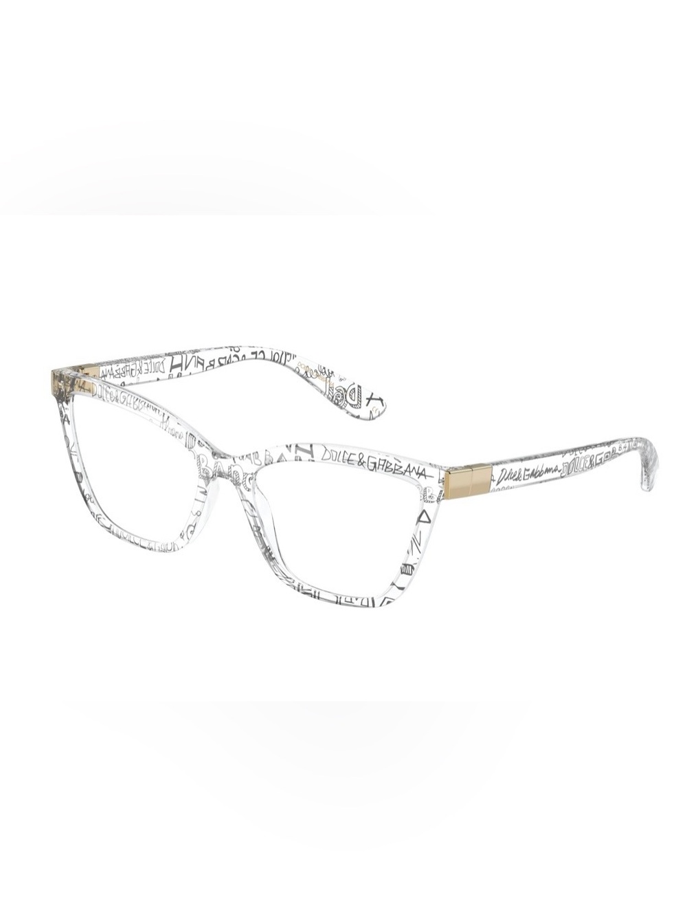 Dolce & Gabbana Clear Script Square Optical Glasses with Gold Temples
